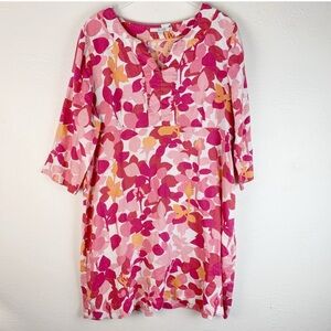 Boden Multicolor 100% Linen Floral Pink Orange 3/4 Sleeve Knee Length Dress 16L